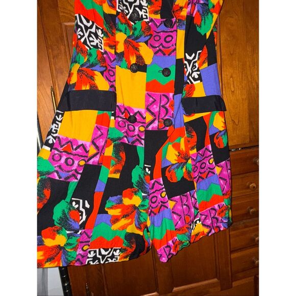 Vintage 90s Knapp Studio California Sleeveless Jumper Dress – Bright Abstract Pa - Picture 5 of 13